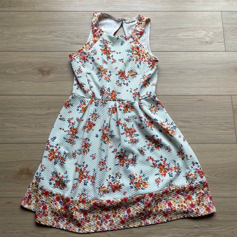NKD29201B8 Floral Waffle Knit Fit and Flare Dress Sleeveless Keyhole Back Small